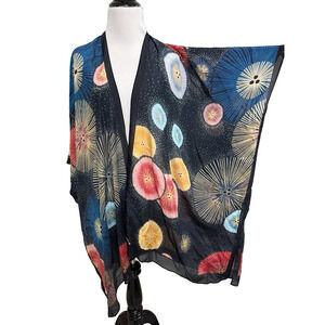 Cocoon House Womens Silk Cardigan Dolman Kimono Sleeve Artsy Art to Wear Boho